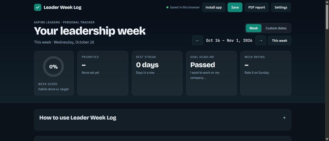 Leader Week Log dashboard